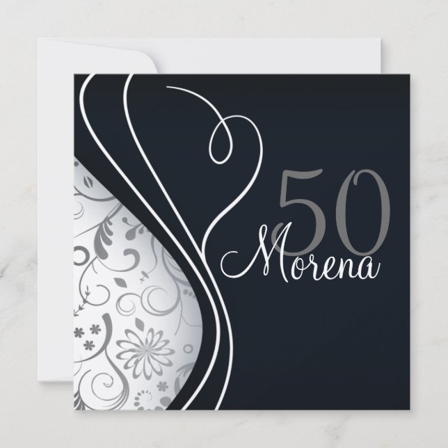 Elegante invitación cuadrada negra (Anverso)