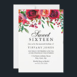 Elegante Invitación de 16 cumpleaños de Flor Rosa<br><div class="desc">Elegante Rojo Rosa Flor Dulce de 16 años invita a hermosas rosas rojas florales pintadas a mano,  perfecto para la dulce colección de 16 fiestas Coincidiendo en Niche y Nest store.</div>