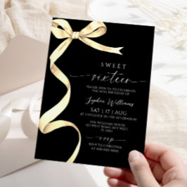 Elegante Invitación de 16 cumpleaños de Gold Bow