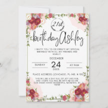 Elegante invitación de 21 años con flores