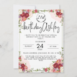 Elegante invitación de 21 años con flores