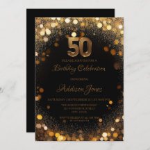 Elegante Invitación de 50 años en negro y oro