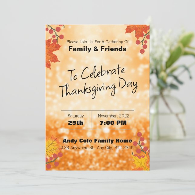 Elegante Invitación de Acción de Gracias Editable  (Anverso de pie)