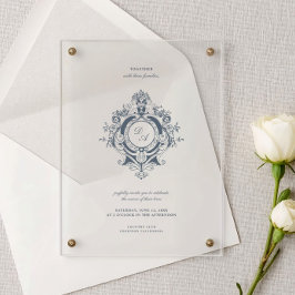 Elegante Invitación de Acrílico de Boda con Cresta