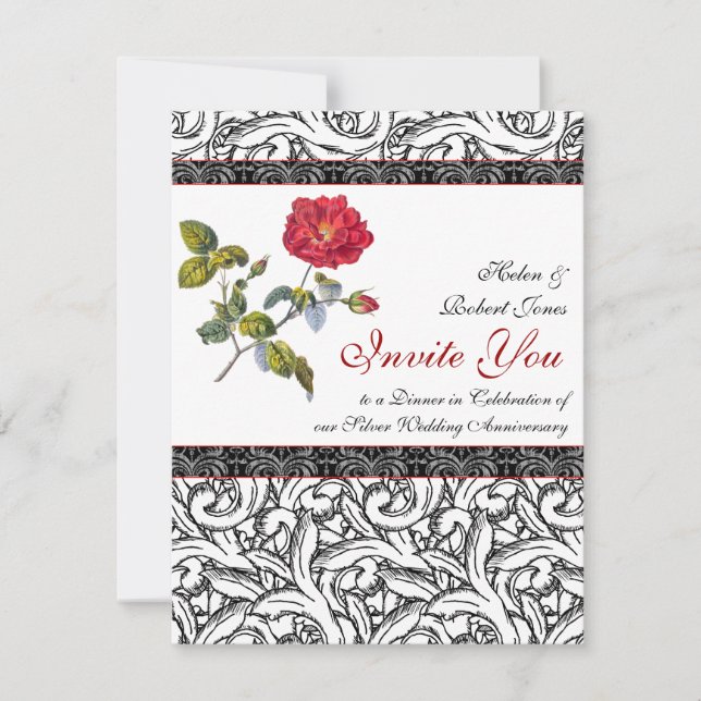 Elegante invitación de aniversario de bodas de pla (Anverso)