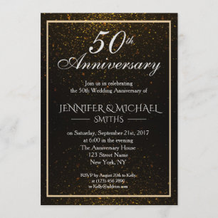 Elegante invitación de Aniversario Negro y Oro