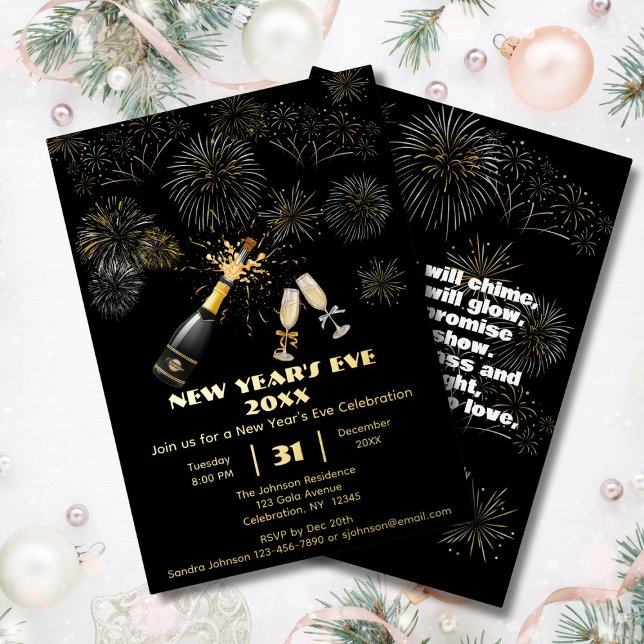 Elegante invitación de Año Nuevo con fuegos artifi (Subido por el creador)