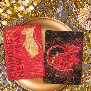 Elegante Invitación de Año Nuevo Lunar de Rata con