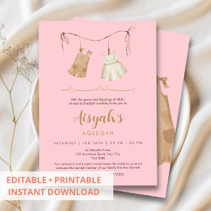 Elegante Invitación de Aqiqah para Bebé Niña en Ro