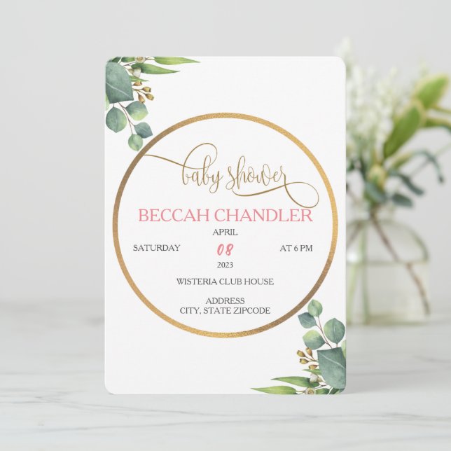 Elegante invitación de Baby Shower (Anverso de pie)