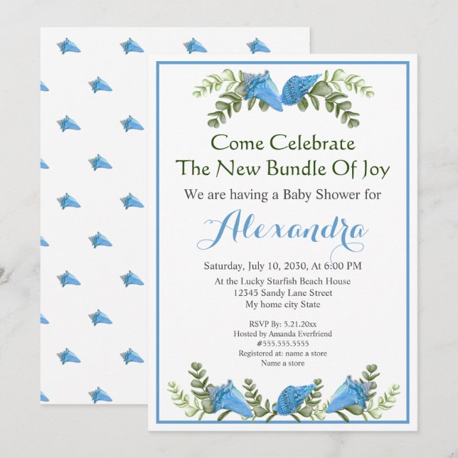 Elegante invitación de Baby Shower a Eucalyptus Se (Anverso / Reverso)