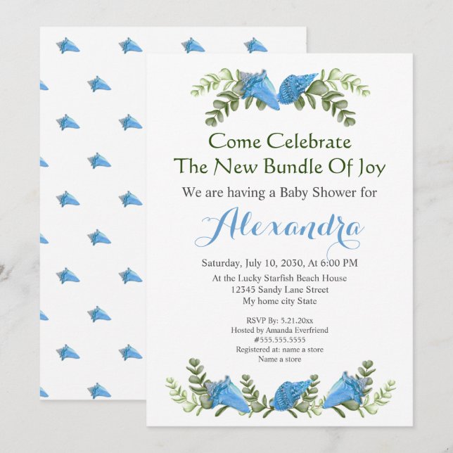 Elegante invitación de Baby Shower a Eucalyptus Se (Anverso / Reverso)