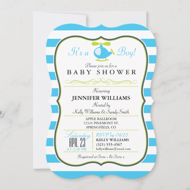 Elegante Invitación de Baby Shower a Helicópteros  (Anverso)