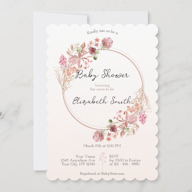 Elegante invitación de Baby Shower a la flor salva (Anverso)