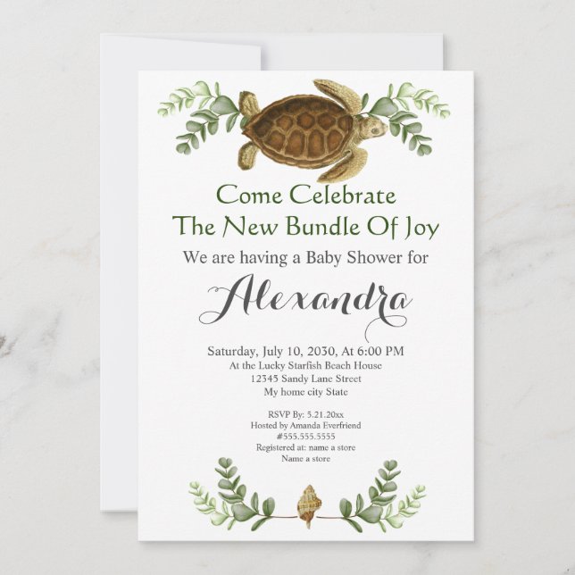 Elegante invitación de Baby Shower a la fusión de  (Anverso)
