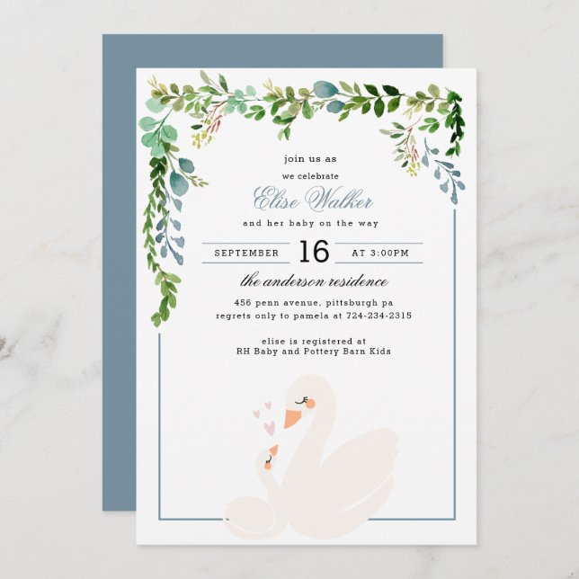 Elegante invitación de Baby Shower a la vegetación (Anverso / Reverso)