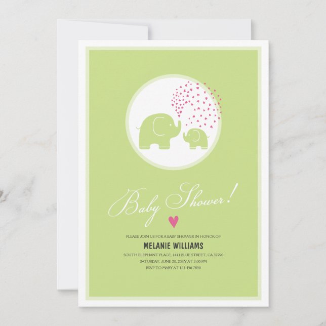 Elegante invitación de Baby Shower a los elefantes (Anverso)