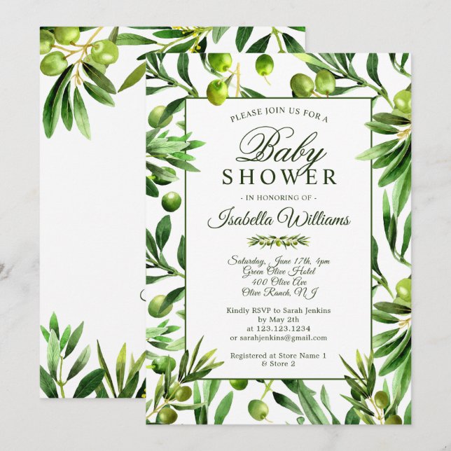 Elegante invitación de Baby Shower al Jardín del B (Anverso / Reverso)