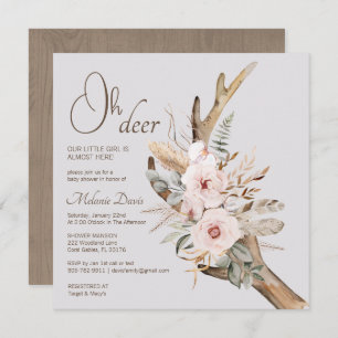Elegante invitación de Baby Shower Boho Deer Antle