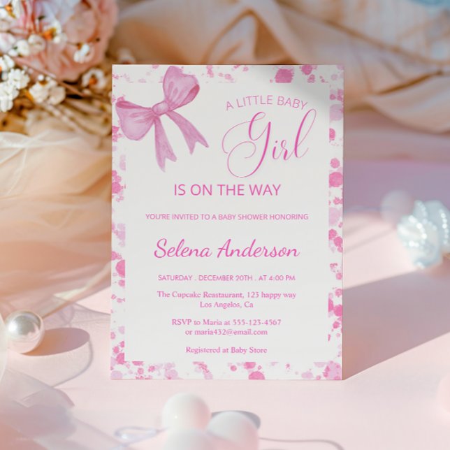 Elegante invitación de Baby Shower Chica de Bow ro (Subido por el creador)