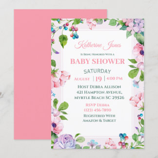 Elegante invitación de Baby Shower color rosa mora