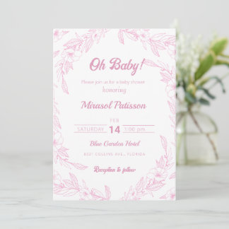 Elegante invitación de Baby Shower color rosa páli