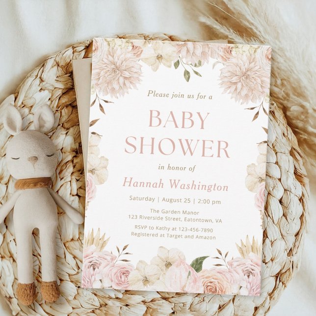 Elegante invitación de Baby Shower con flores de b (Subido por el creador)
