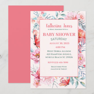 Elegante invitación de Baby Shower con flores de c