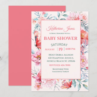 Elegante invitación de Baby Shower con flores de c