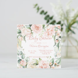 Elegante invitación de Baby Shower con flores rosa