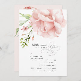 Elegante invitación de Baby Shower con flores rosa