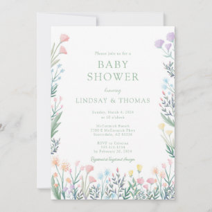 Elegante Invitación de Baby Shower con flores silv