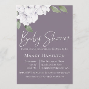 Elegante invitación de Baby Shower con flores viol