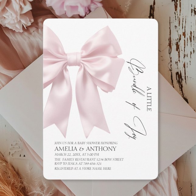 Elegante Invitación de Baby Shower con Lazo de Sat (Subido por el creador)
