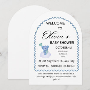 Elegante Invitación de Baby Shower con Oso Azul   