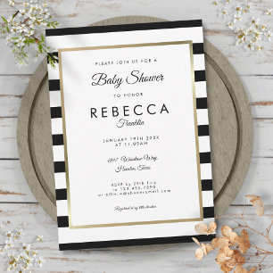Elegante Invitación de Baby Shower con Rayas Negra