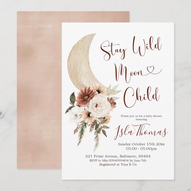 Elegante invitación de Baby Shower de Beige Boho M (Anverso / Reverso)