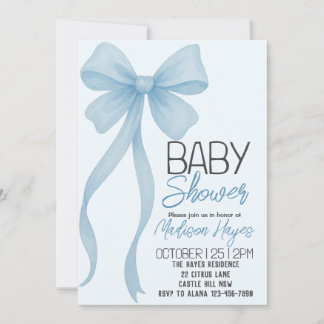 Elegante invitación de Baby Shower de Blue Bow