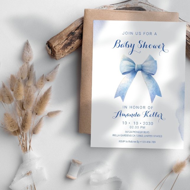 Elegante invitación de Baby Shower de Blue Bow (Subido por el creador)