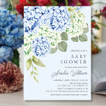 Elegante invitación de Baby Shower de Hydrangea Az<br><div class="desc">Hermoso diseño de hortensias azules para bebés en ducha sobre un fondo azul pálido,  con una parte posterior de coordinación para un toque extra especial.</div>