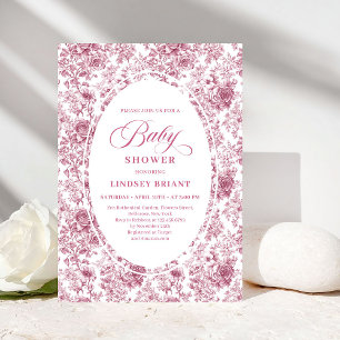 Elegante Invitación de Baby Shower de Rosas Toile 