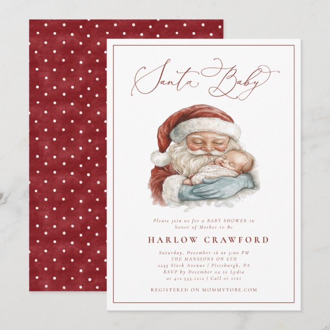 Elegante invitación de Baby Shower de Santa Bebé m (Anverso / Reverso)