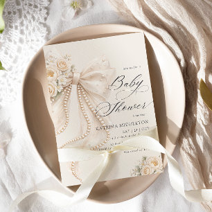 Elegante Invitación de Baby Shower Floral con Lazo