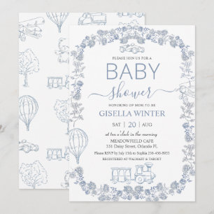 Elegante Invitación de Baby Shower Floral Toile de