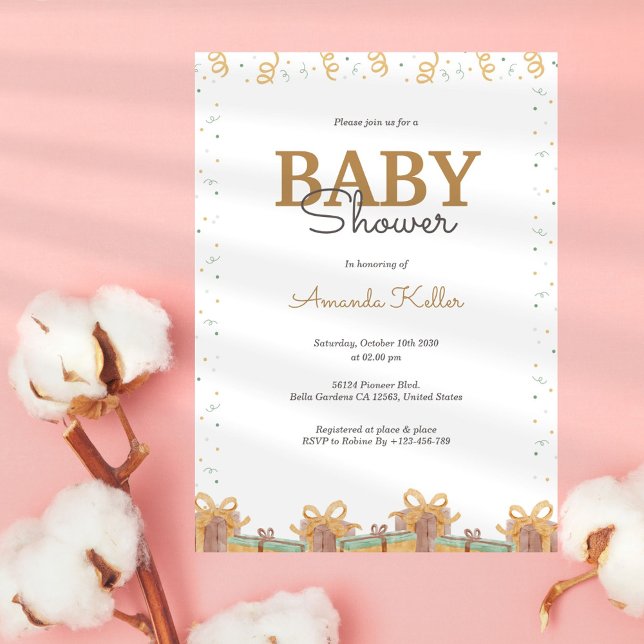 Elegante Invitación de Baby Shower Gold y Green (Subido por el creador)
