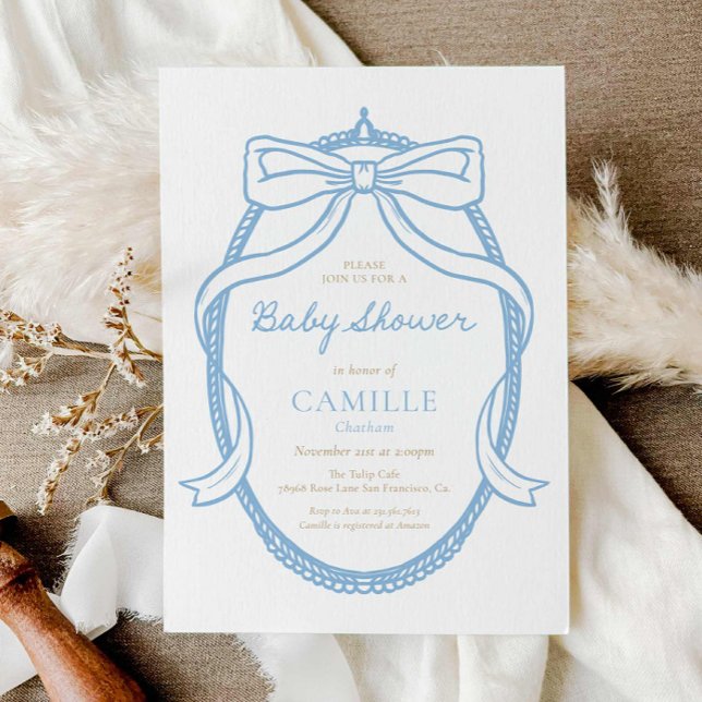 Elegante Invitación de Baby Shower Minimal Blue Bo (Elegant Minimal Blue Boy Baby Shower Invite)