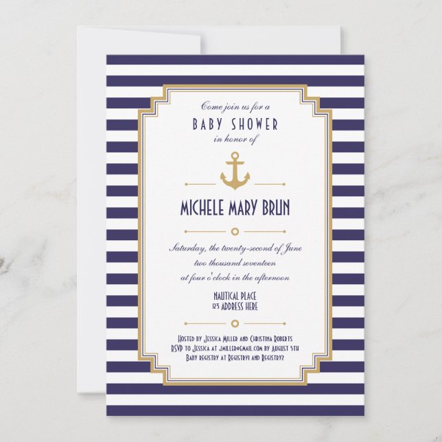 Elegante invitación de Baby Shower neutra náutica (Anverso)