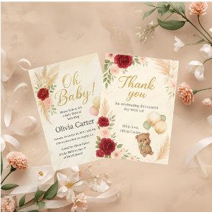 Elegante Invitación de Baby Shower Oh Baby con Oso