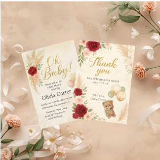 Elegante Invitación de Baby Shower Oh Baby con Oso