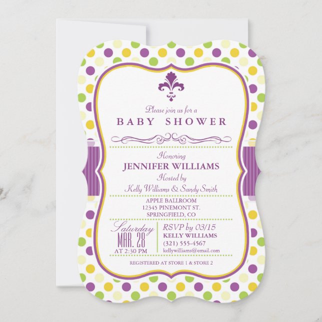 Elegante invitación de Baby Shower; Purple Fleur-d (Anverso)